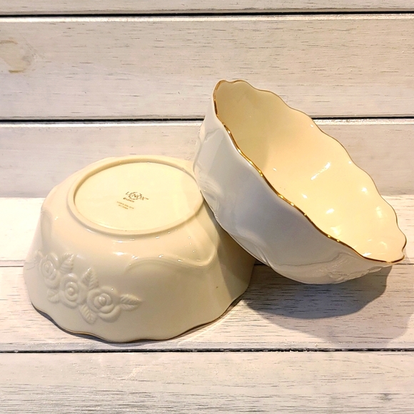 LENOX CHINA BOWLS (2) Rose Blossom Ivory gold trim Vintage set of 2 - Picture 1 of 7